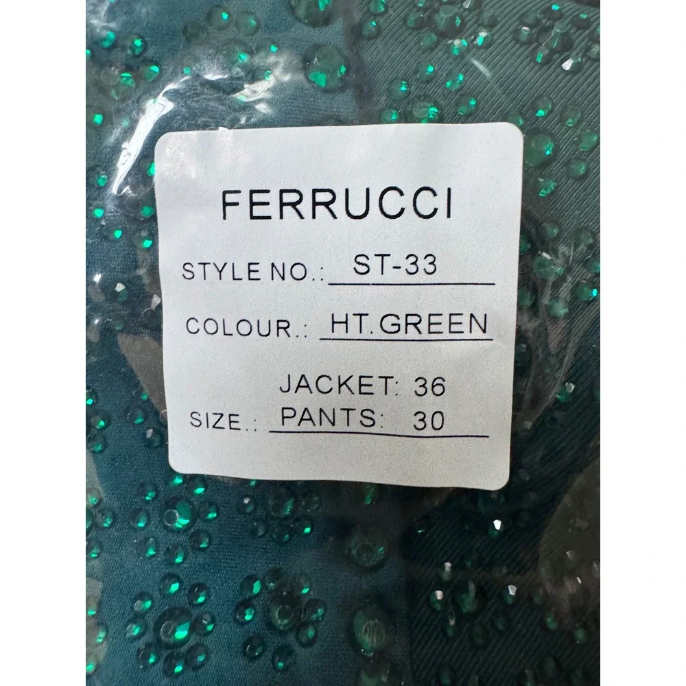 Ferrucci Mens rhinestone Tuxedo Suit wedding homecoming prom. Green. NWT $290
